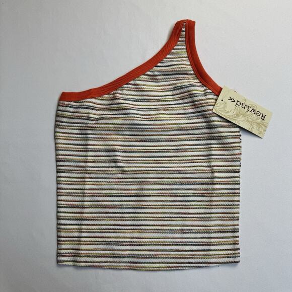 Rewind One Shoulder Knit Tank Top Junior's Size XS Ivory, Orange - Picture 1 of 8